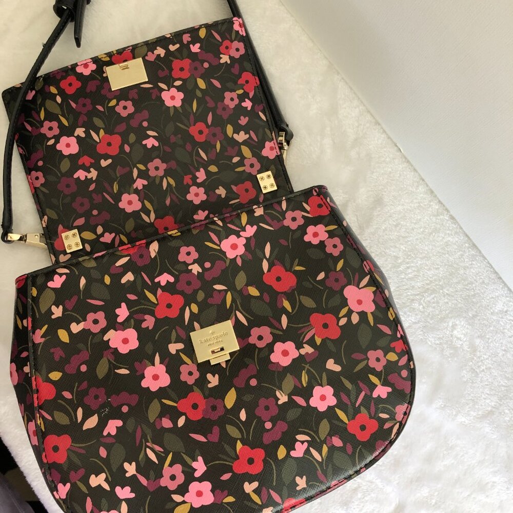 Kate Spade Floral Crossbody Bag and Wallet - Black and Pink - Picture 5 of 15
